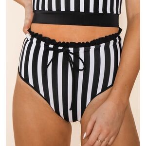 Black and White Striped High-Waisted Bikini Bottoms